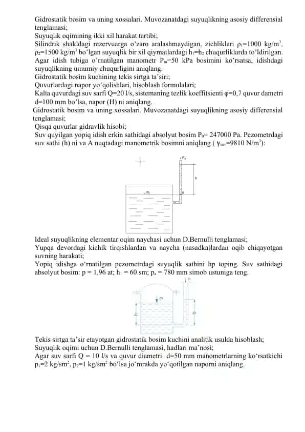 Gidrostatik bosim va uning xossalari