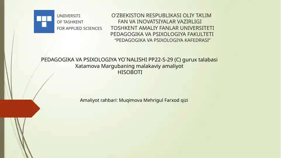 Pedagogika va Psixologiya hisoboti