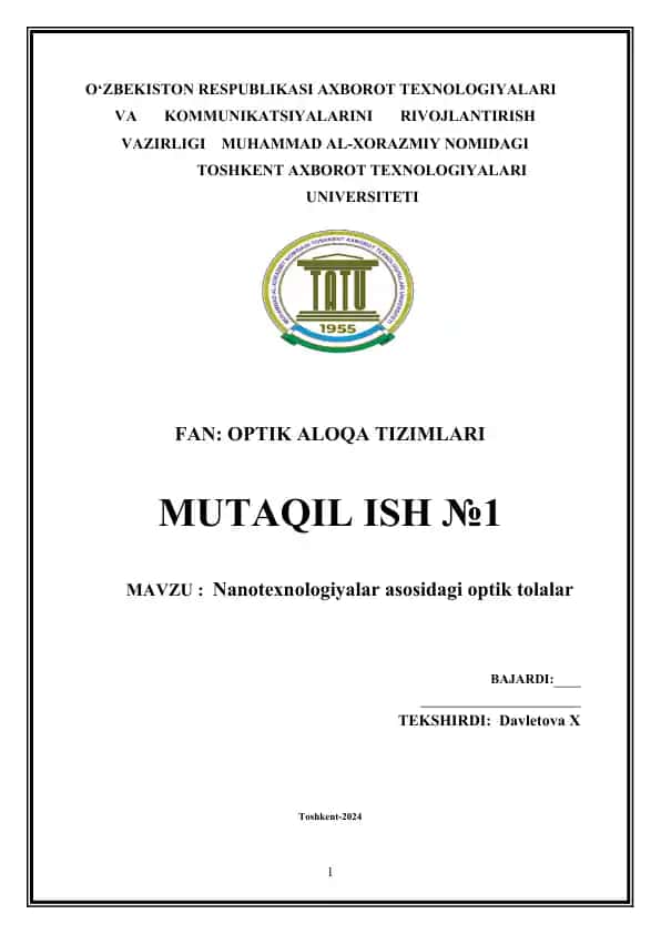 Nanotexnologiyalar asosidagi optik tolalar