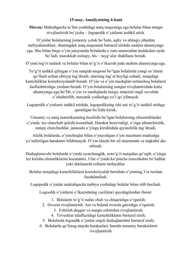 Logopedik o’yinlar