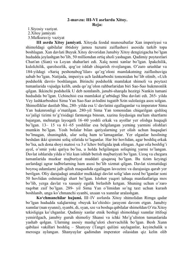 III-VI asrlarda Xitoy