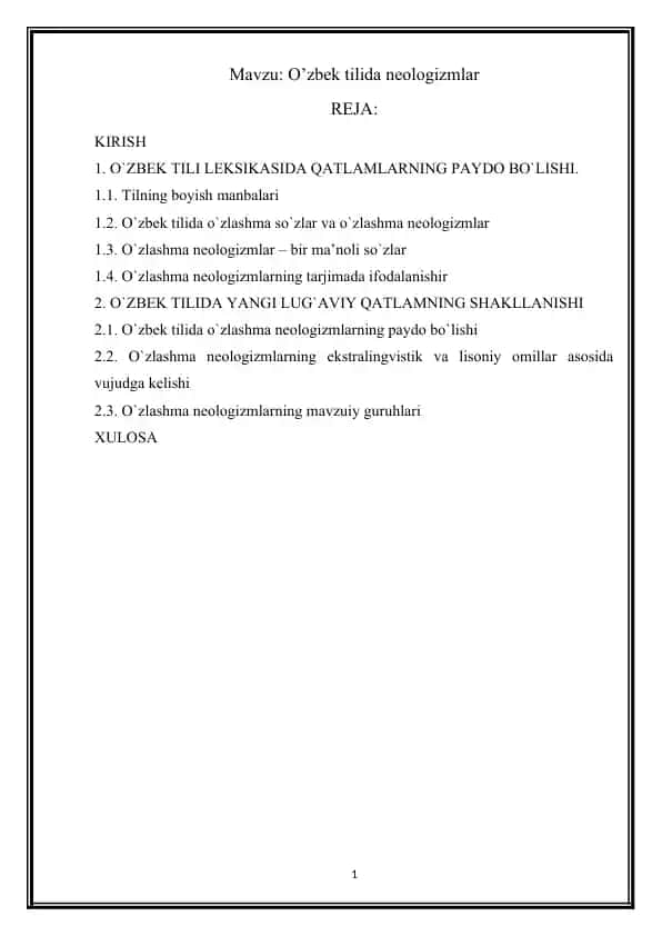 O’zbek tilida neologizmlar