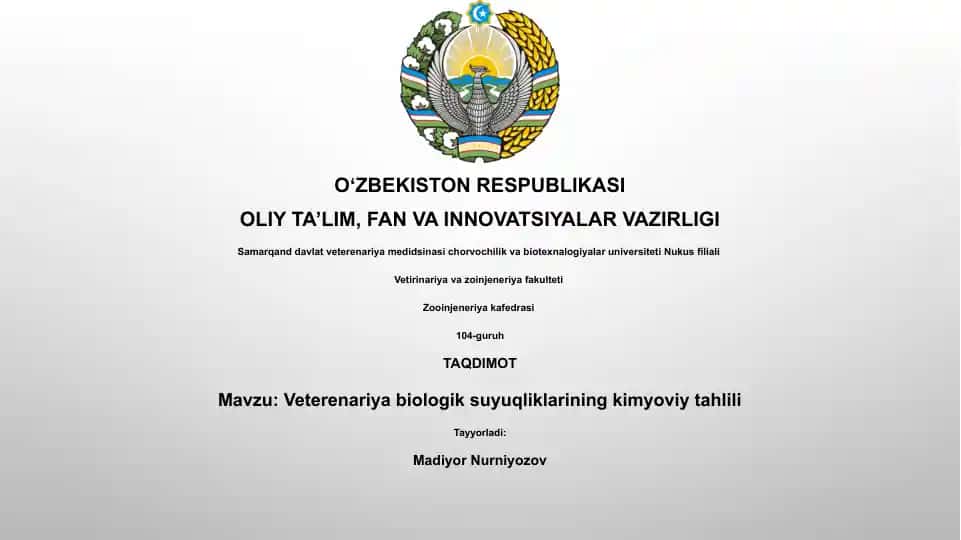 Veterenariya biologik suyuqliklarining kimyoviy tahlili