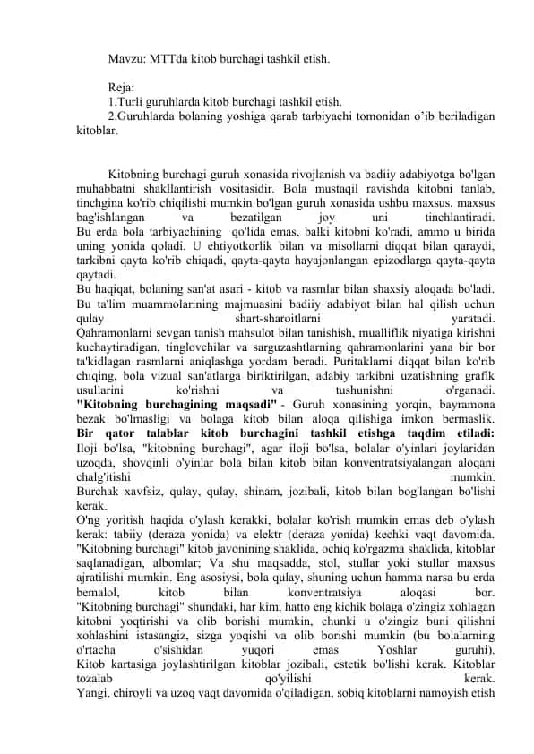 Kitob burchagi tashkil etish