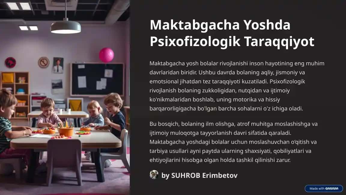Maktabgacha Yoshda Psixofizologik Taraqqiyot