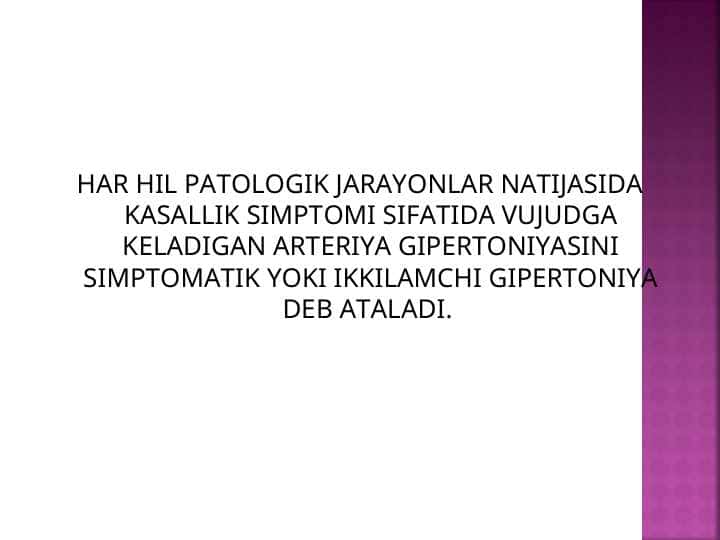 Arteriya Gipertoniya simptomatik tahlil