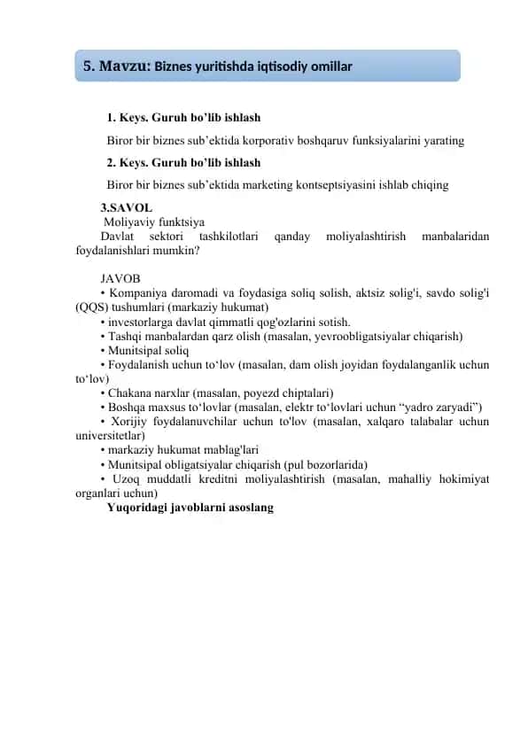 Davlat sektori tashkilotlari moliyalashtirishi