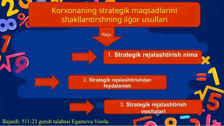 Korxonaning strategik maqsadlarini shakllantirishning ilģor usullari