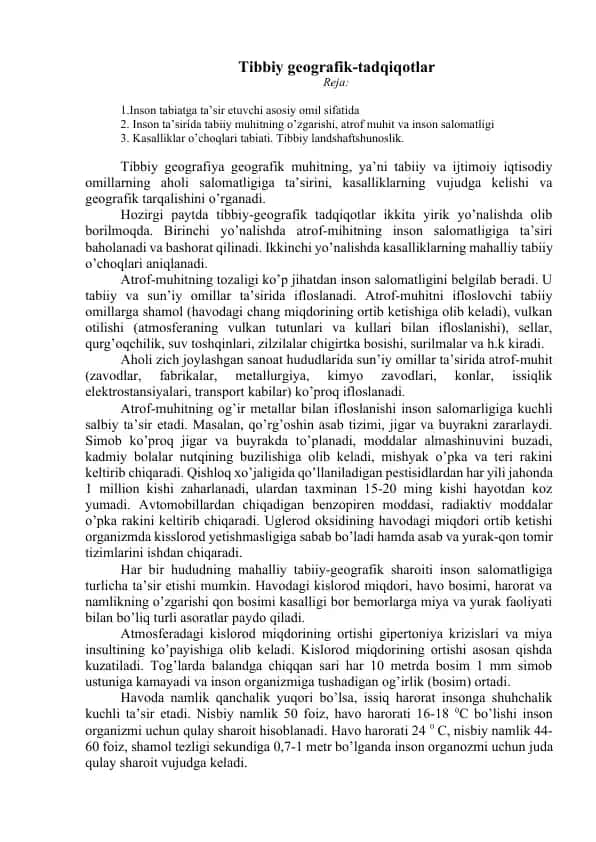 Tibbiy geografik-tadqiqotlar