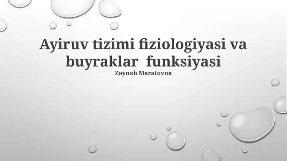 Ayiruv tizimi fiziologiyasi va buyraklar funksiyasi