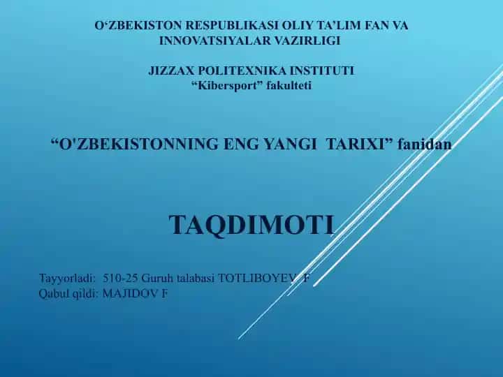 O'ZBEKISTONNING ENG YANGI TARIXI 2
