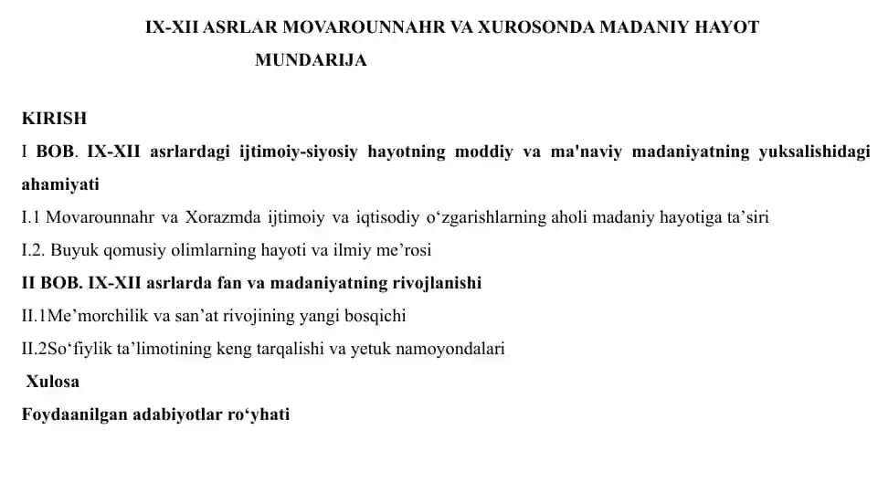IX-XII ASRLAR MOVAROUNNAHR VA XUROSONDA MADANIY HAYOT
