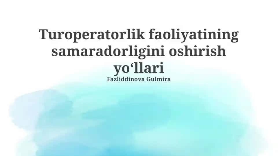 Turoperatorlik faoliyatining samaradorligini oshirish yo‘llari