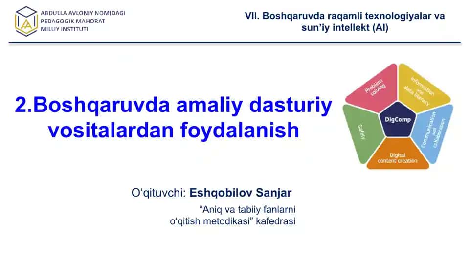 Boshqaruvda raqamli texnologiyalar va sun’iy intellekt (AI)