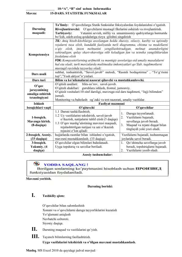 Informatika darsidagi Statistik Funksiyalar