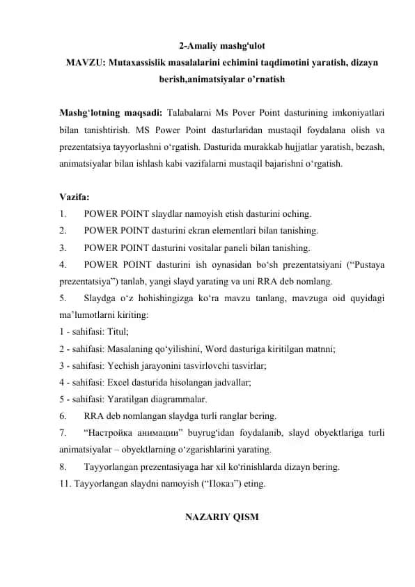 POWER POINT slaydlar namoyish etish dasturi