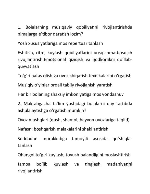 Musiqaviy Qobiliyatlarni Rivojlantirish