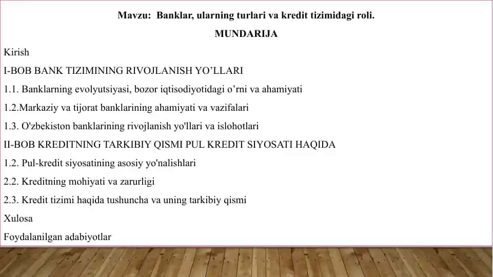 Banklar, ularning turlari va kredit tizimi dagi roli