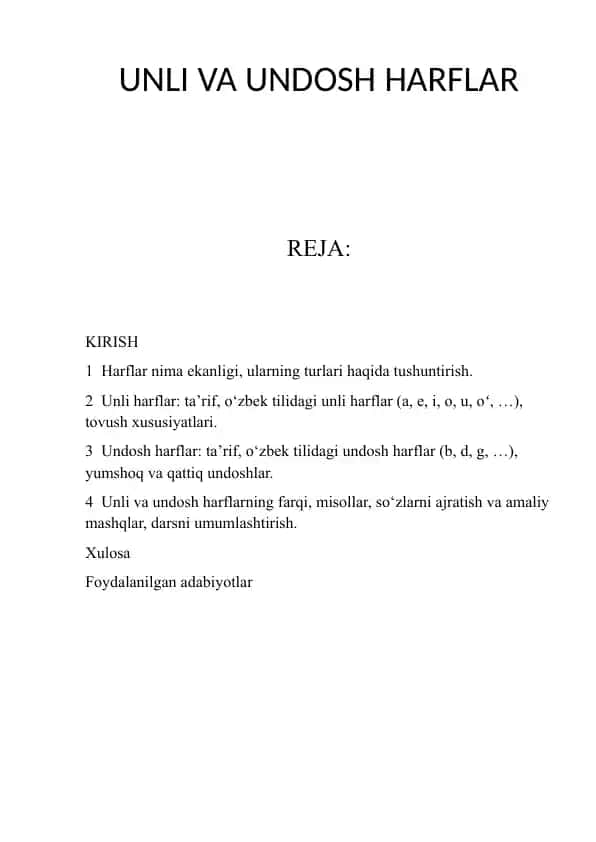 Unli va Undosh Harflar