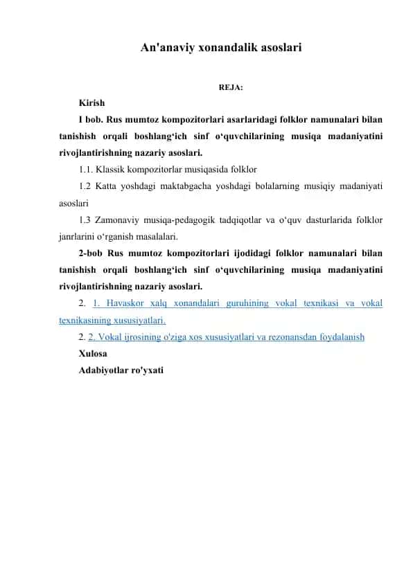 An'anaviy xonandalik asoslari
