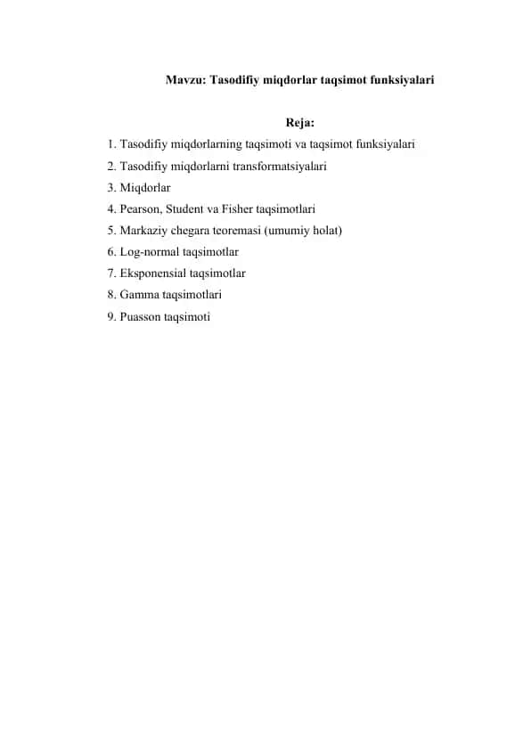 Tasodifiy miqdorlar taqsimot funksiyalari