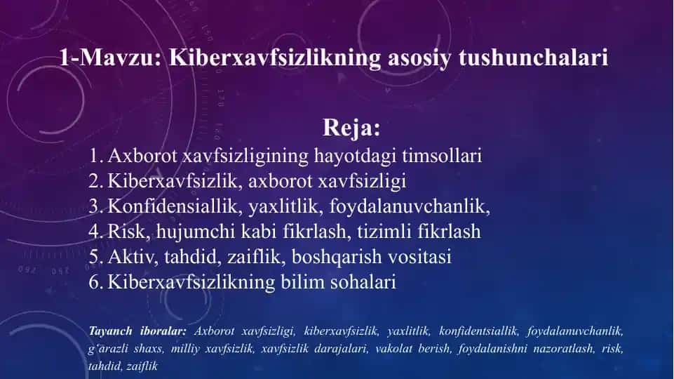 Kiberxavfsizlikning asosiy tushunchalari