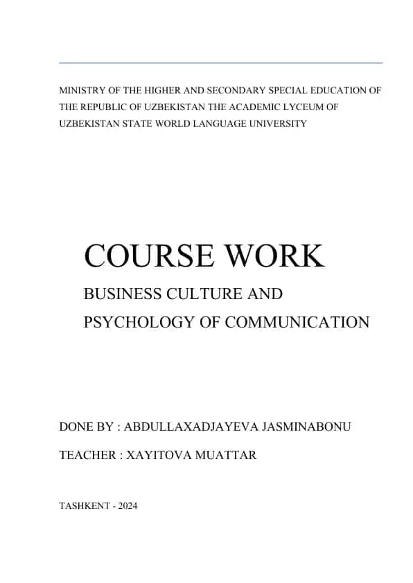 Business Culture and Psychology of Communication