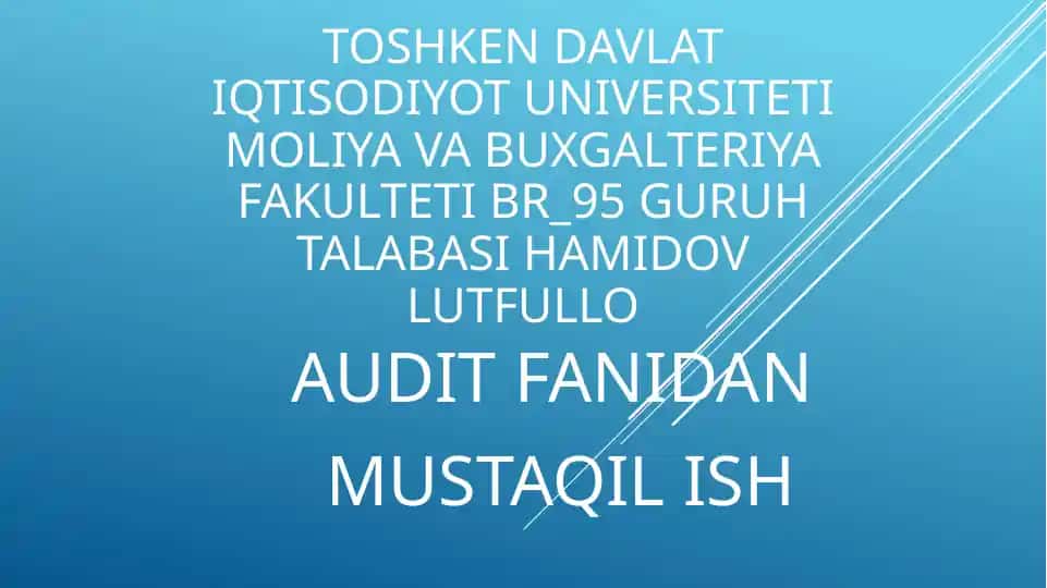 ICHKI AUDIT VAZIFALARI