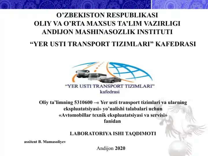 Dvigatelning o`t oldirish tizimiga xizmat ko`rsatish ishlari texnologiyasi