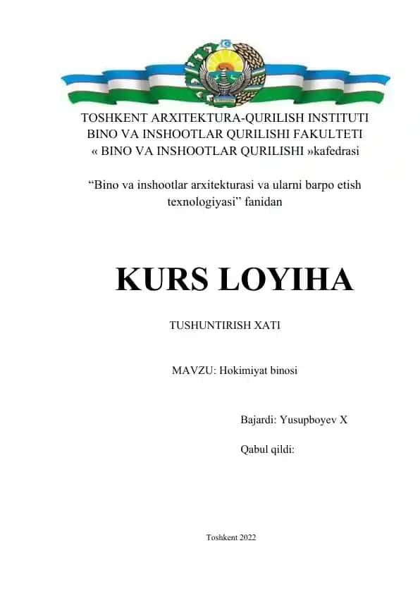 Bino va inshootlar arxitekturasi va ularni barpo etish texnologiyasi
