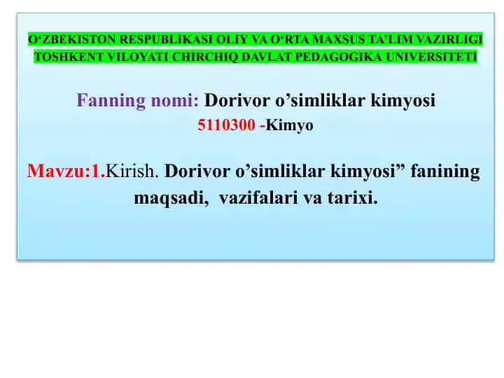 Dorivoro’simliklar kimyosi