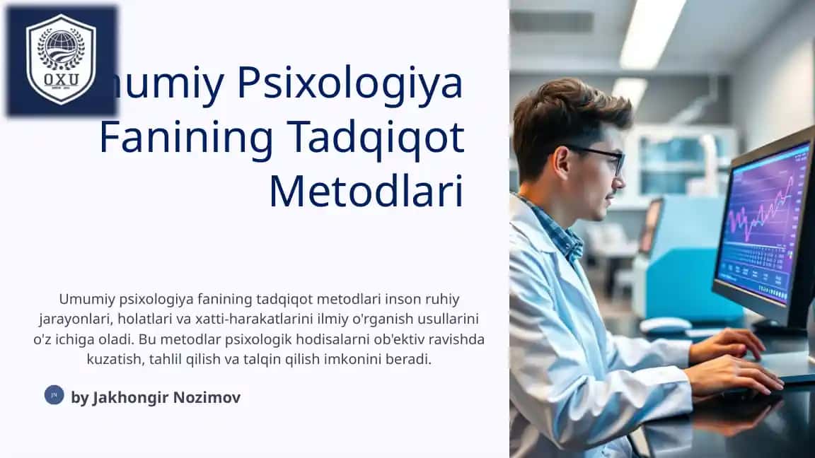 Umumiy Psixologiya Fanining Tadqiqot Metodlari