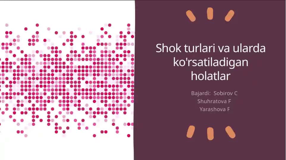 Shok turlari va ularda ko'rsatiladigan holatlar