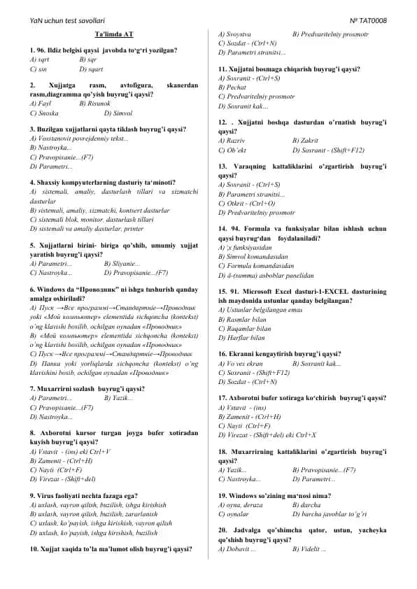 Test savollari