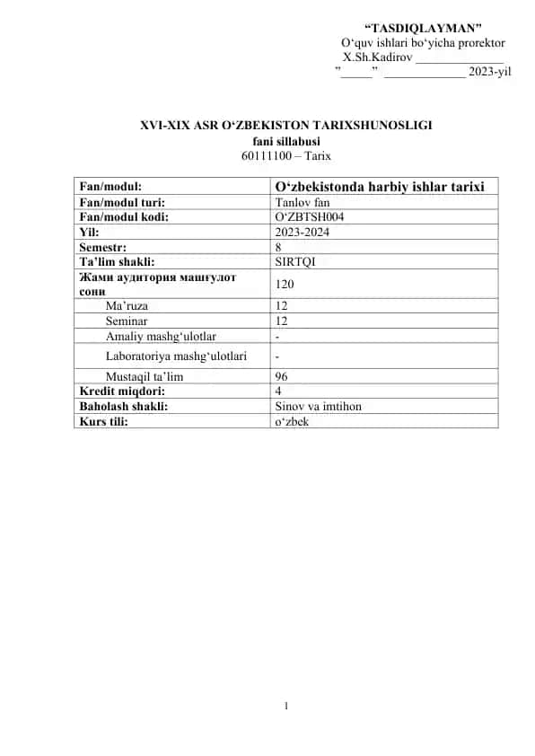 XVI-XIX ASR O‘ZBEKISTON TARIXSHUNOSLIGI