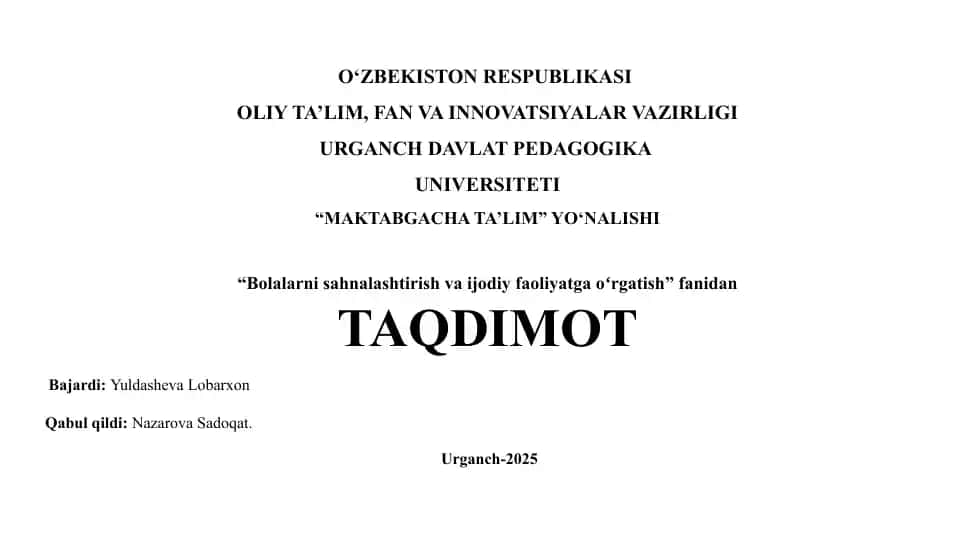Bolalarni sahnalashtirish va ijodiy faoliyatga oʻrgatish