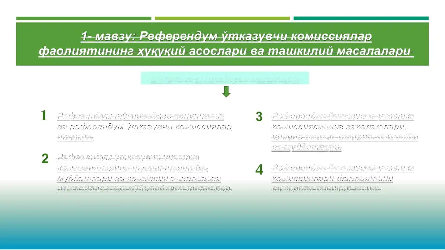 Референдум ўтказувчи комиссиялар фаолиятининг ҳуқуқий асослари ва ташкилий масалалари