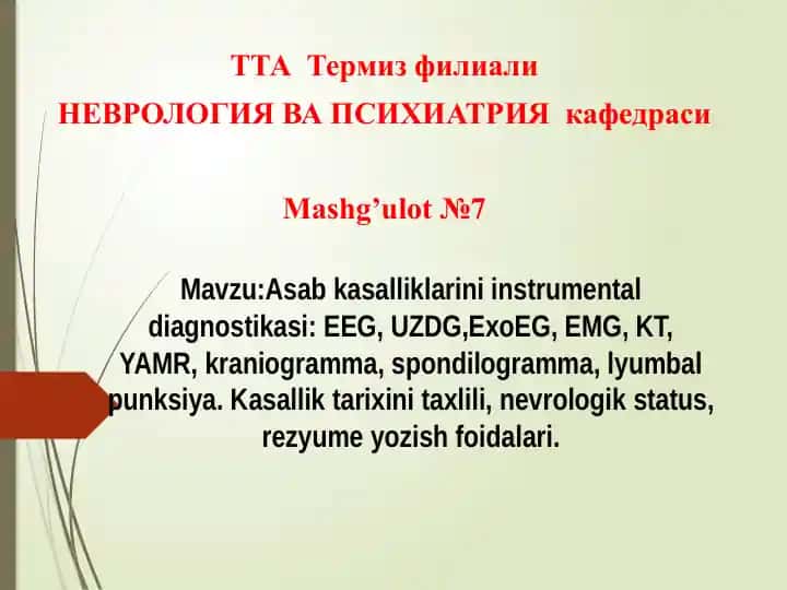 Asab kasalliklarini instrumental diagnostikasi