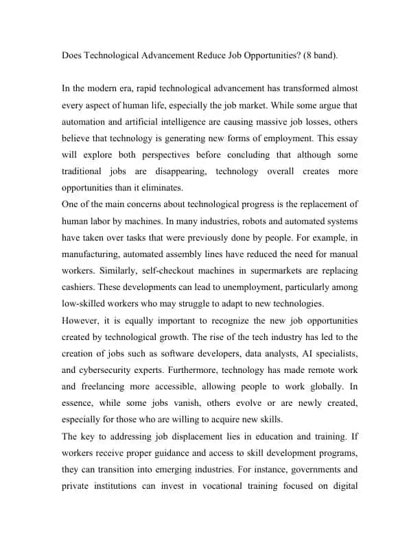 Does Technological Advancement Reduce Job Opportunities? (8 band)