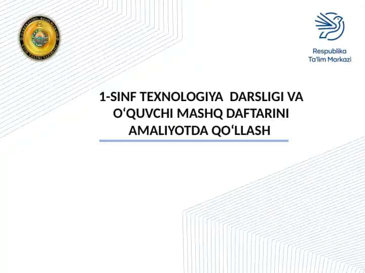 1-SINFT EXNOLOGIYA DARSLIGI VA O‘QUVCHI MASHQ DAFTARI