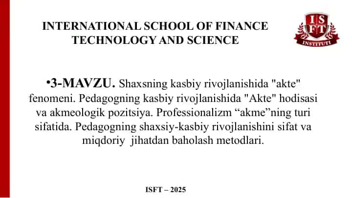 Pedagogik Akmeologiya va Professional Rivojlanish