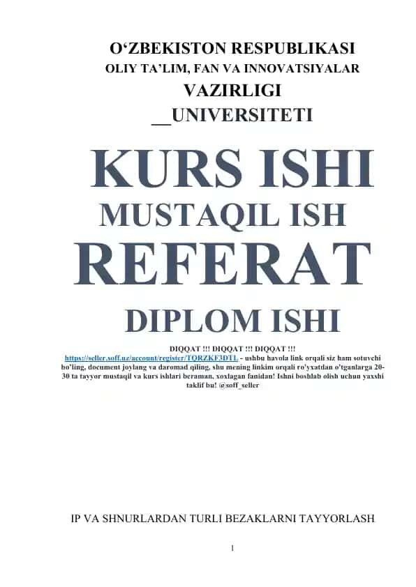 IP va shnurlardan turli bezaklarni tayyorlash bo‘yicha kurs ishi