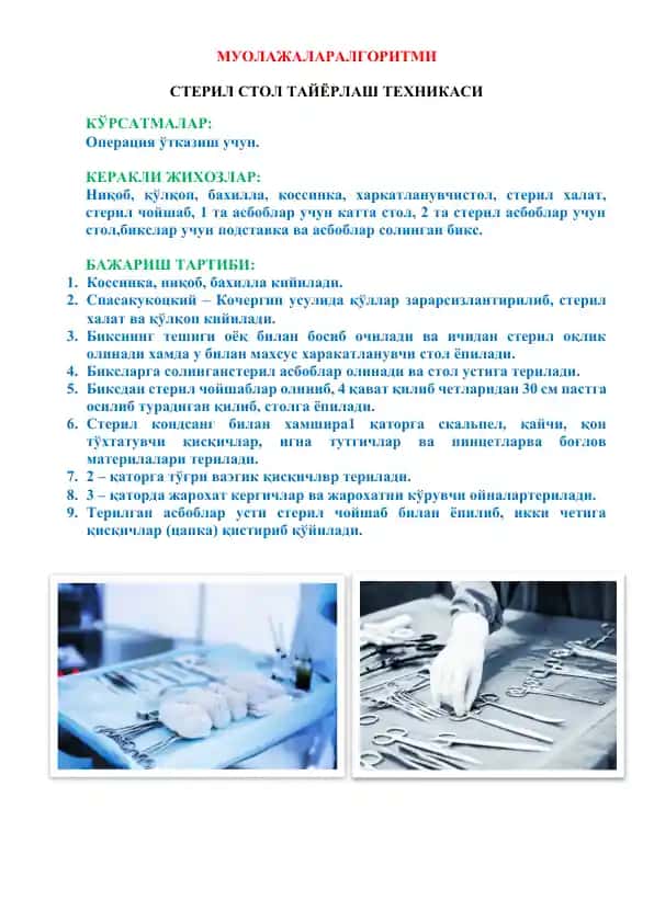 Muolajalar algoritmi (tibbiy protseduralar bo‘yicha ko‘rsatmalar)