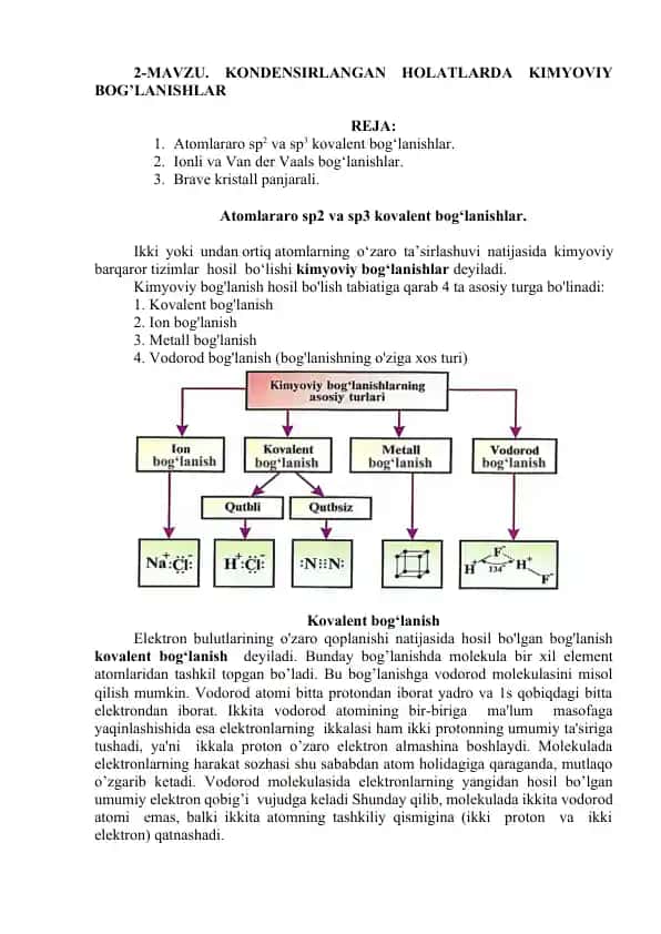 Atomlararo sp2 va sp3 kovalent bog‘lanishlar