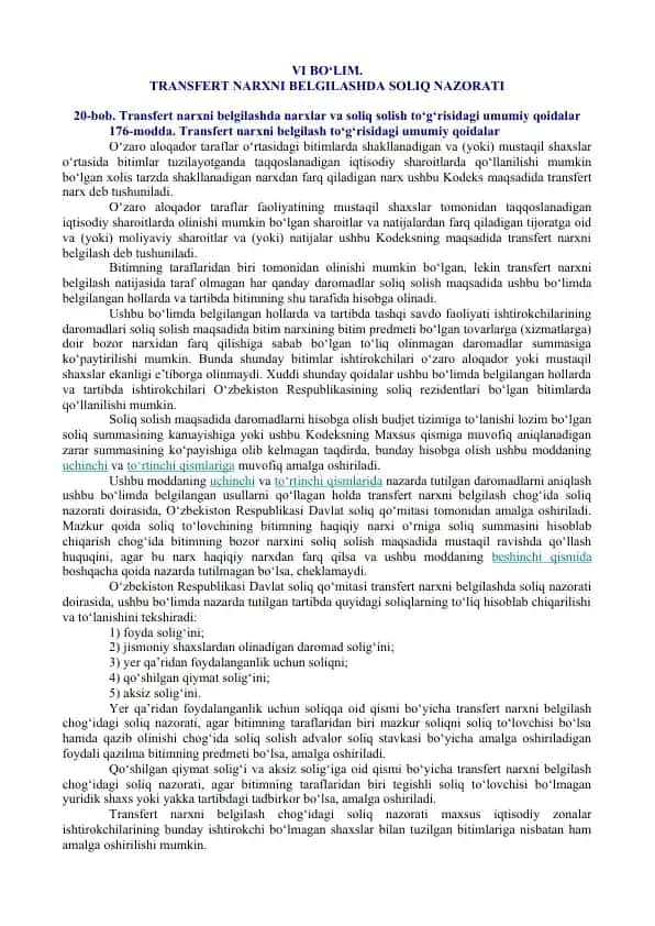 Transfert narxni belgilashda soliq nazorati