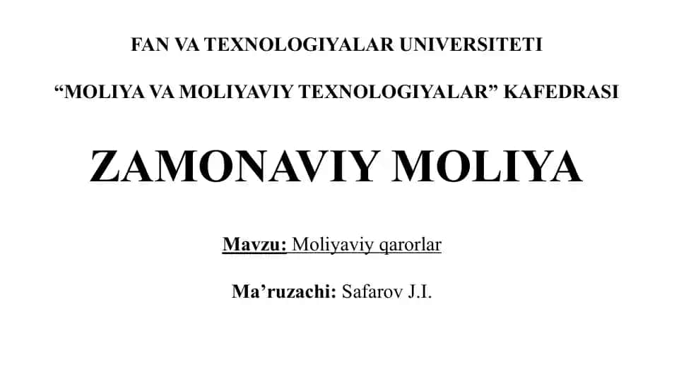 Moliyaviy Qarorlar