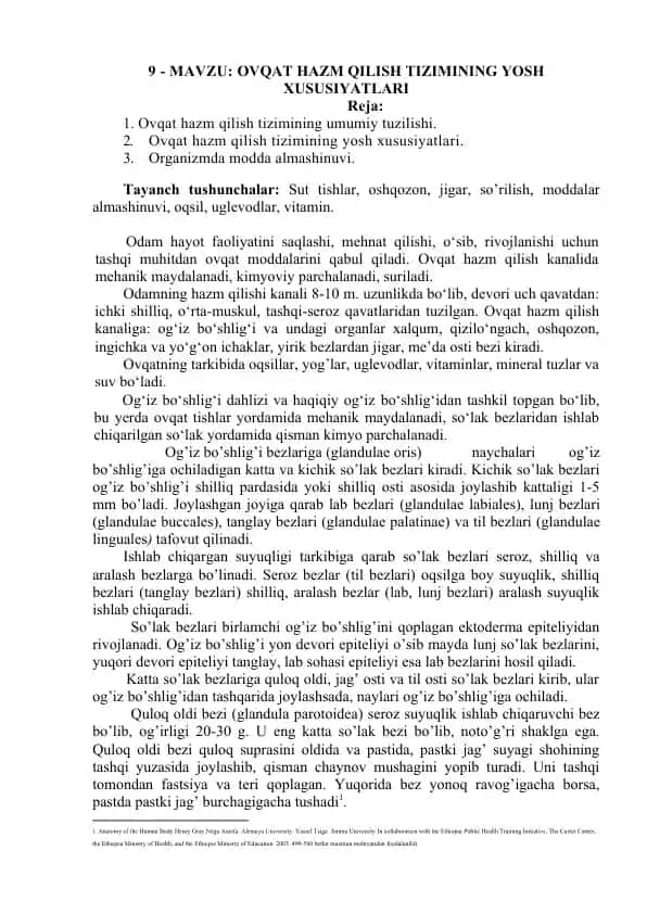 Ovqat hazm qilish tizimining yosh xususiyatlari