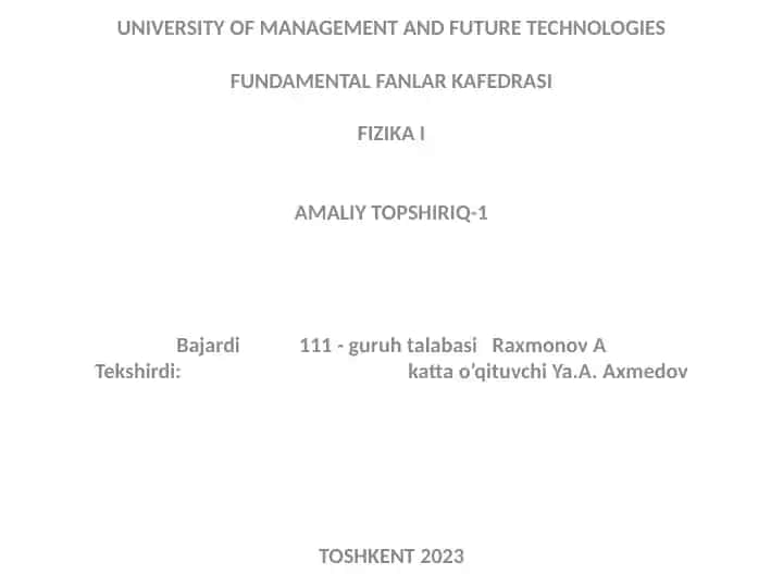 FIZIKA I AMALIY TOPSHIRIQ-1
