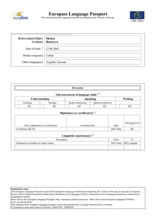 Europass Language Passport