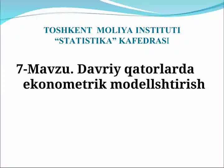 Ekonomitrik Modellarni Tashkil Etish
